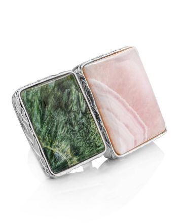 Geometric Silver Ring With Aragonite And Seraphinite Bella Terra, Ring Size: 8 / 18, image 