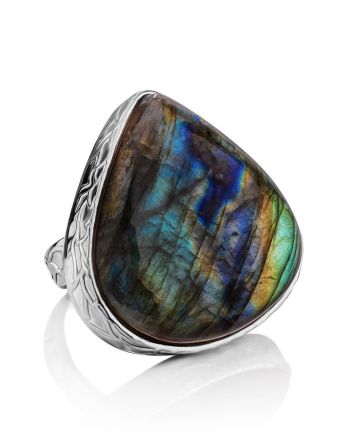 Silver Cocktail Ring With Bright Labradorite Bella Terra, Ring Size: 8 / 18, image 
