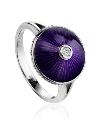 Deep Purple Enamel Ring With Diamond Centerstone The Heritage, Ring Size: 8.5 / 18.5, image 
