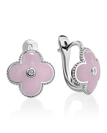 Silver Clover Shaped Earrings With Diamonds And Enamel The Heritage, image 