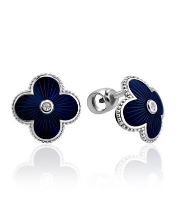 Silver Enamel Stud Earrings With Diamonds The Heritage, image 