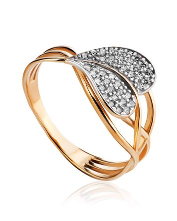 Leaf Motif Gold Crystal Ring, Ring Size: 7 / 17.5, image 