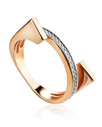Futuristic Style Golden Ring With Crystal Row, Ring Size: 6 / 16.5, image 