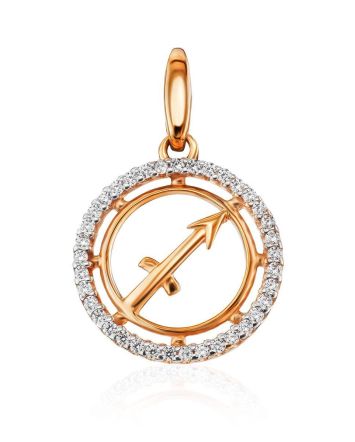 Round Golden Sagittarius Sign Pendant, image 