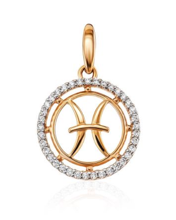 Chic Golden Pisces Sign Pendant With Crystals, image 