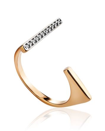 Futuristic Style 14K Gold Open T-Ring, Ring Size: 6.5 / 17, image 