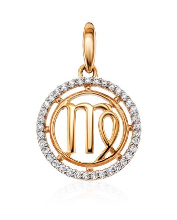Bright Golden Virgo Sign Pendant With Crystals, image 
