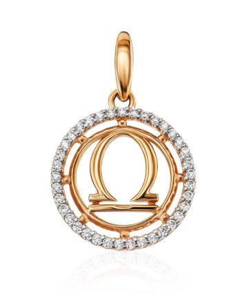 Golden Libra Sign Pendant With Crystals, image 