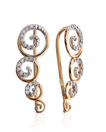 Chic Golden Climber Earrings With Crystals, image 