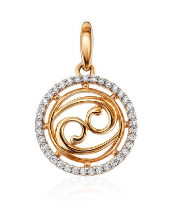 Golden Cancer Sign Pendant With Crystals, image 