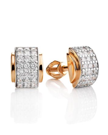 Stylish Gold Crystal Stud Earrings, image 