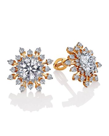 Snowflake Design Golden Earrings With Crystals, image 