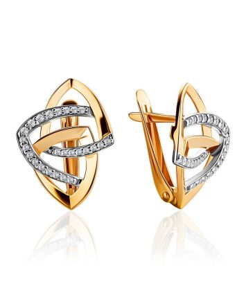 Statement Golden Earrings With Crystals, image 