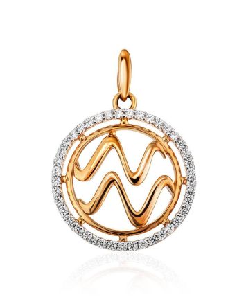 Round Golden Aquarius Sign Pendant, image 