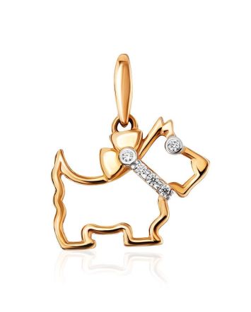 Golden Scottie Dog Pendant With Crystals, image 