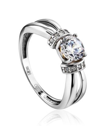 Chic White Gold Crystal Ring, Ring Size: 5.5 / 16, image 