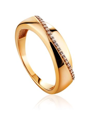 Chic Golden Band Ring With Crystal Row, Ring Size: 7 / 17.5, image 