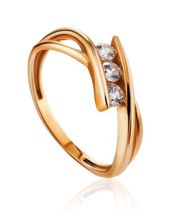 Twisted Golden Ring With Three Crystals, Ring Size: 6 / 16.5, image 