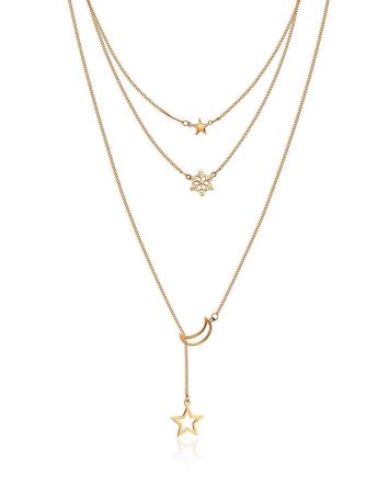 Multi Layer Golden Necklace With Crescent And Stars, image 