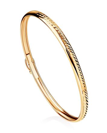 Ribbed Golden Bangle Bracelet, image 