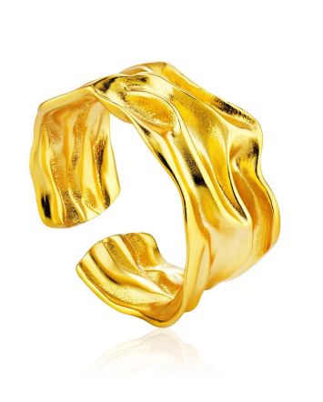 Textured Gold Plated Silver Adjustable Ring The Liquid, Ring Size: Adjustable, image 