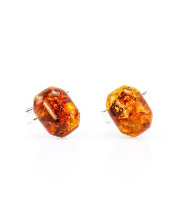 Geometric Silver Cufflinks With Natural Amber, image 