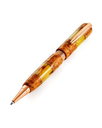 Handcrafted Birch Wood Ball Pen With Amber Stone, image 