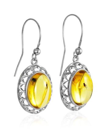 Ornate Silver Amber With Inclusions Earrings The Clio, image 