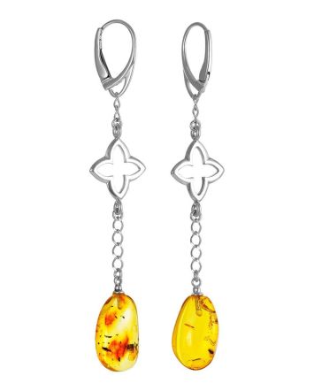 Chic Silver Amber With Inclusions Chain Earrings The Clio, image 