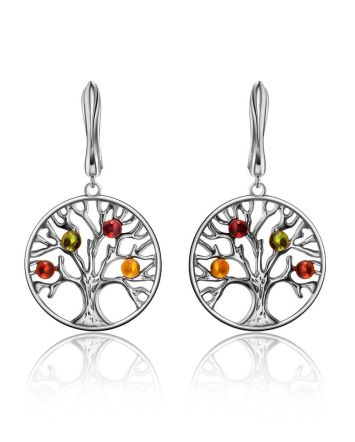Fabulous Silver Amber Earrings The Tree of Life, image 
