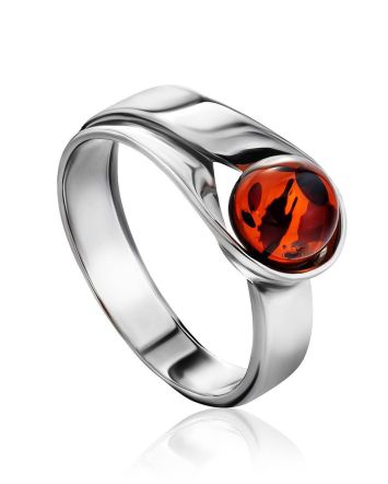 Оригинальное кольцо «Лея» из серебра и коньячного янтаря, Ring Size: 13 / 22, image 