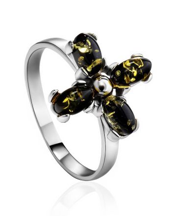 Stylish Cross Motif Silver Amber Ring The Supreme, Ring Size: 5.5 / 16, image 