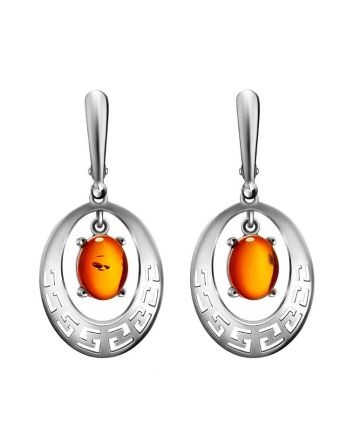Elegant Silver Amber Dangle Earrings The Ellas, image 