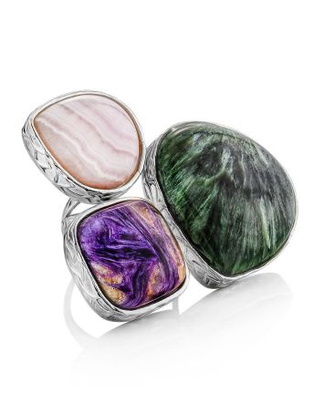 Voluptuous Silver Ring With Natural Stones Bella Terra, Ring Size: 9 / 19, image 