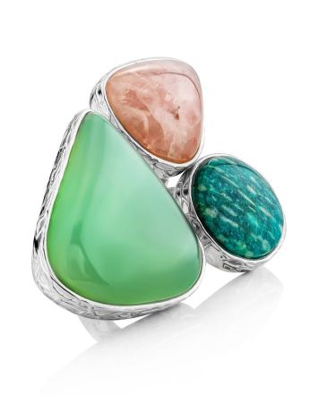 Boho Chic Silver Ring With Multicolor Stones Bella Terra, Ring Size: 9 / 19, image 