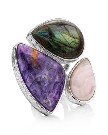 Amazing Silver Cocktail Ring With Multicolor Stones Bella Terra, Ring Size: 9 / 19, image 