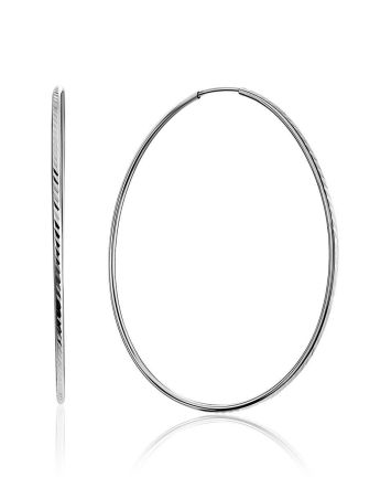 Ribbed White Gold Hoop Earrings, image 