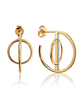 Trendy Geometric Golden Earrings With Crystals, image 