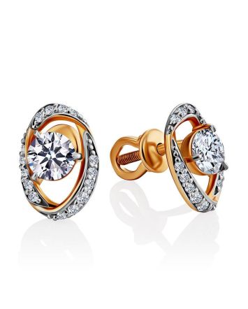 Bright Gold Crystal Stud Earrings, image 