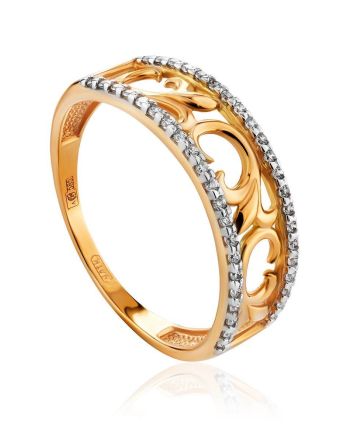 Laced Golden Band Ring With Crystals, Ring Size: 8 / 18, image 