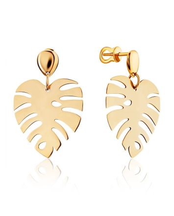 Palm Leaf Motif Gold Earrings, image 