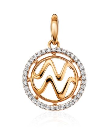 Round Golden Aquarius Sign Pendant, image 