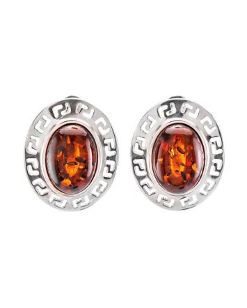 Geometric Design Silver Amber Earrings The Ellas, image 