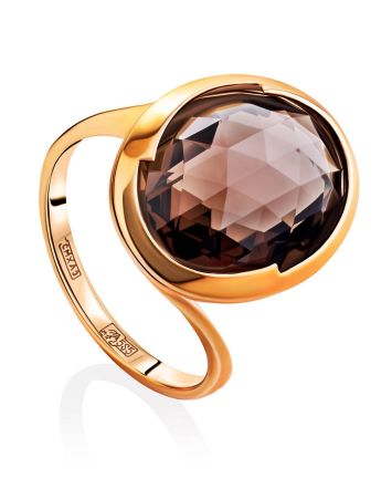 Classy Gold Ring With Smoky Quartz, Ring Size: 8 / 18, image 