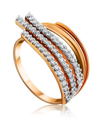 Golden Ring With Dazzling Crystals, Ring Size: 7 / 17.5, image 