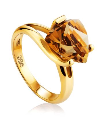Amazing Golden Ring With Lustrous Citrine Centerpiece, Ring Size: 7 / 17.5, image 