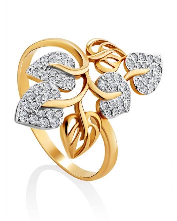 Floral Design Gold Crystal Ring, Ring Size: 12 / 21.5, image 