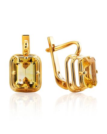 Geometric Design Gold Citrine Earrings, image 