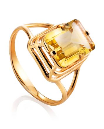 Geometric Gold Citrine Ring, Ring Size: 7 / 17.5, image 
