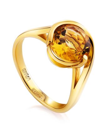 Trendy Golden Ring With Round Citrine Centerpiece, Ring Size: 6.5 / 17, image 